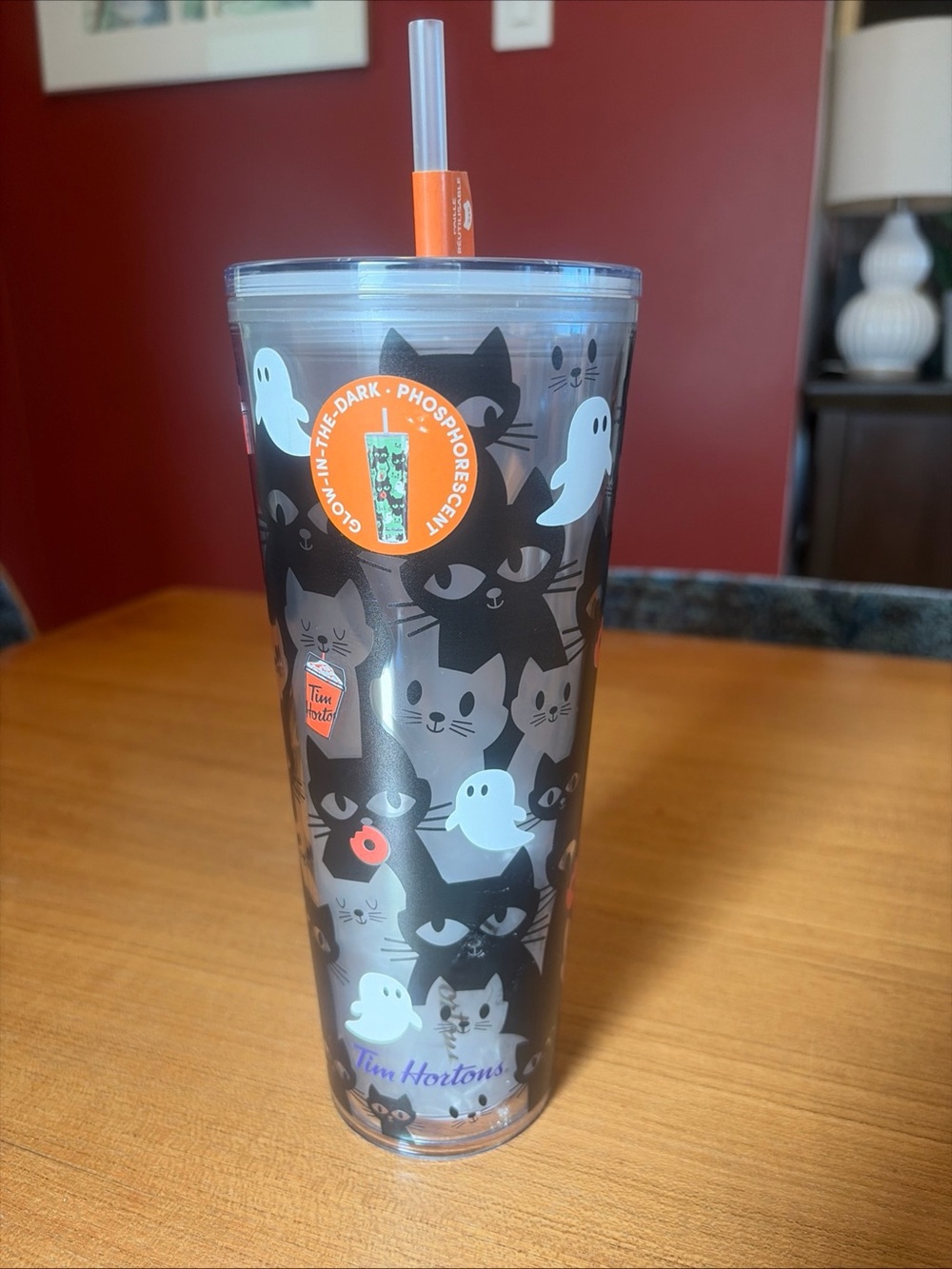 2025 Limited Edition Tim Hortons Black Cat & Ghost Glow-in-the-Dark Tumbler